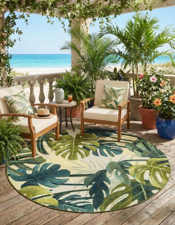 6' x 6' Easy-Clean Botanical Indoor / Outdoor Round Rug