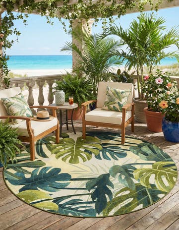 6' x 6' Easy-Clean Botanical Indoor / Outdoor Round Rug