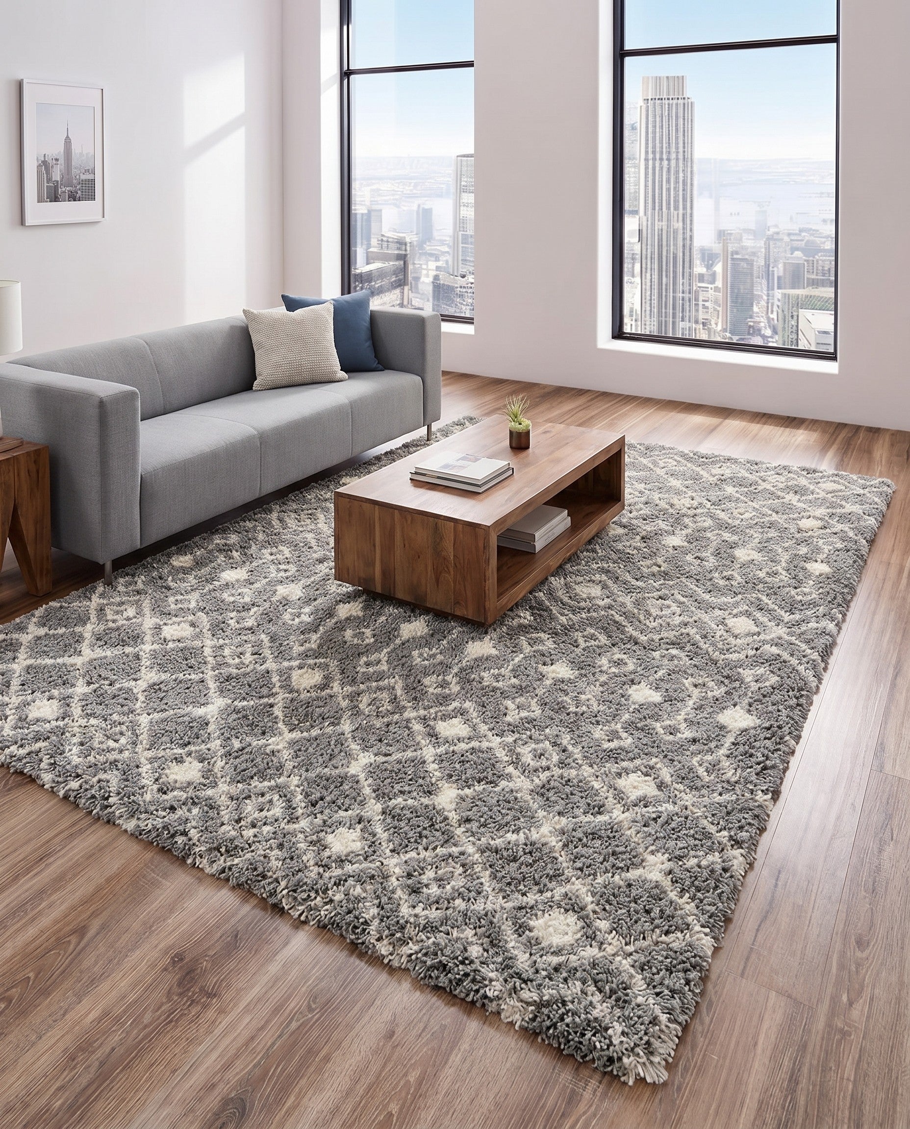 Gray Moroccan Trellis Shag Rug