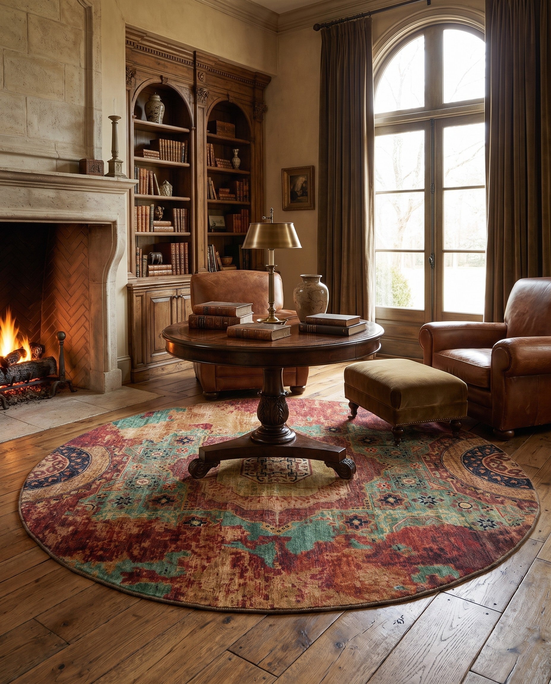 8' x 8' 2 Hand Knotted Mamluk Ziegler Round Rug