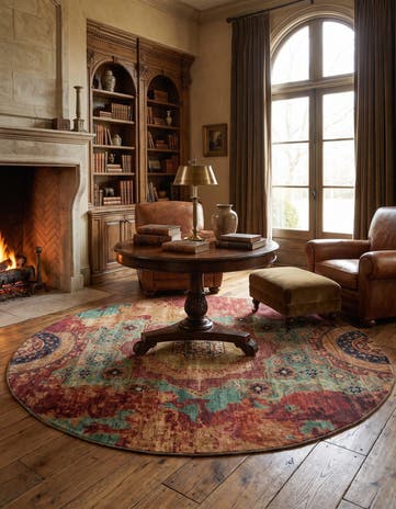 8' x 8' 2 Hand Knotted Mamluk Ziegler Round Rug