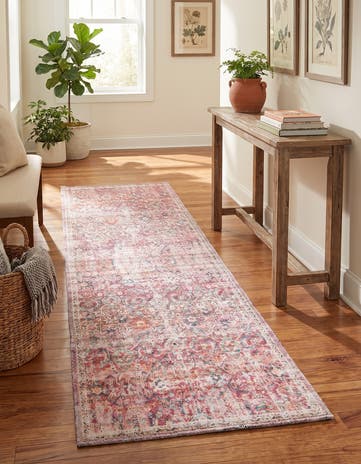 Ivory and Pink Washable Nostalgia Runner Rug