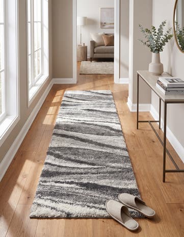 Black and Gray Soft Touch Shag Runner Rug