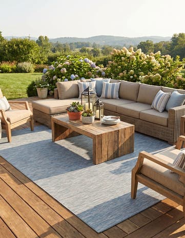 Blue Easy-Clean Solid Indoor / Outdoor Rug