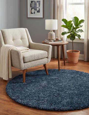 Marine Blue Zermatt Shag Round Rug