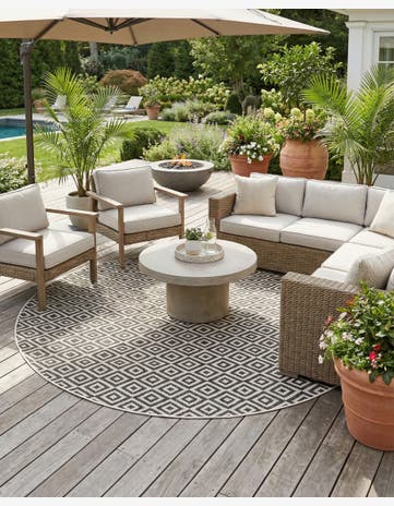 Charcoal Gray Easy-Clean Jill Zarin Costa Rica Indoor / Outdoor Round Rug