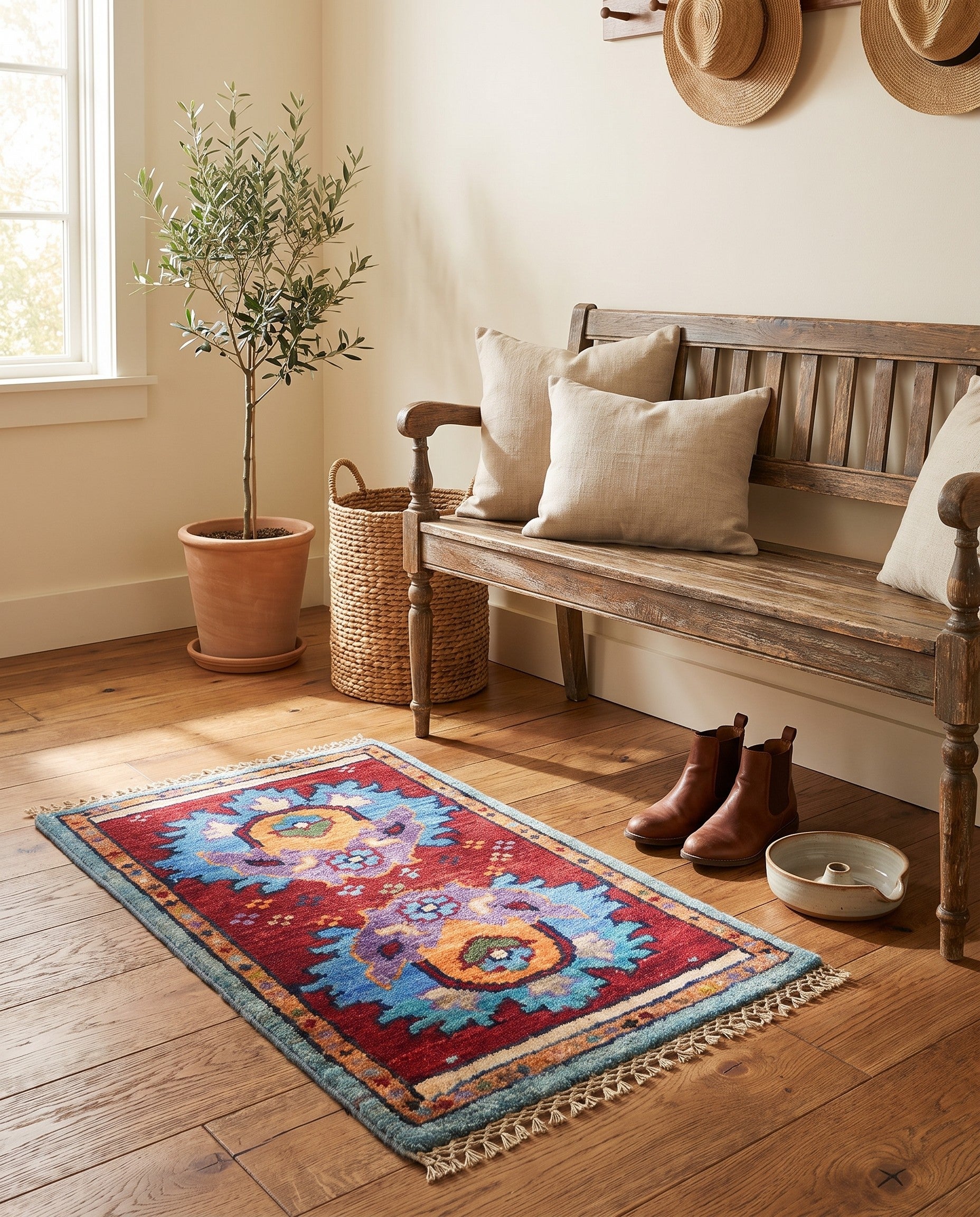 1' 4 x 2' Hand Knotted Ziegler Rug