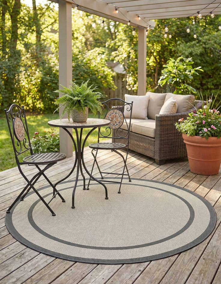 Detail image of 6' x 6' Easy-Clean Border Indoor / Outdoor Round Rug