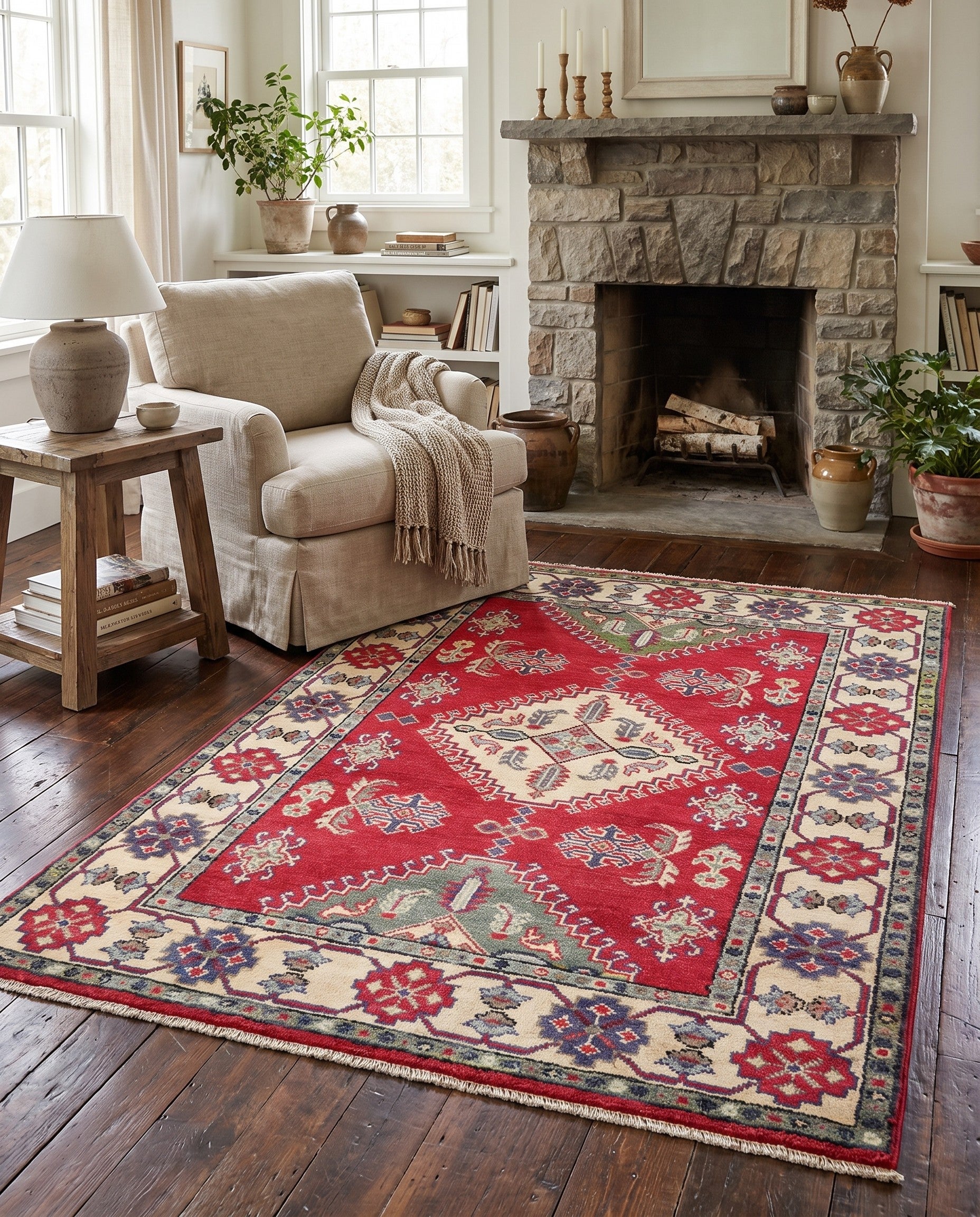 3' 2 x 4' 10 Hand Knotted Kazak Rug