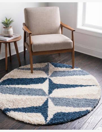 Blue Athena Shag Round Rug