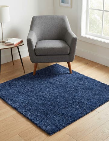 Navy Blue Solid Frieze Square Rug