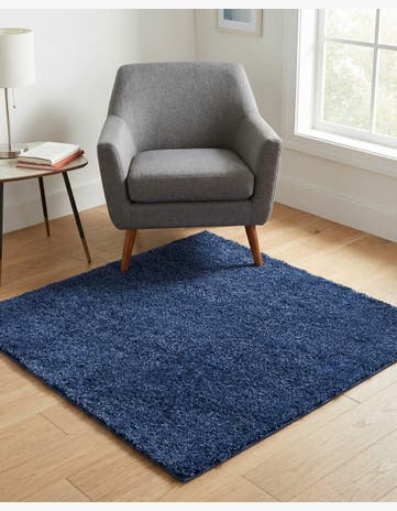 Navy Blue Solid Frieze Square Rug