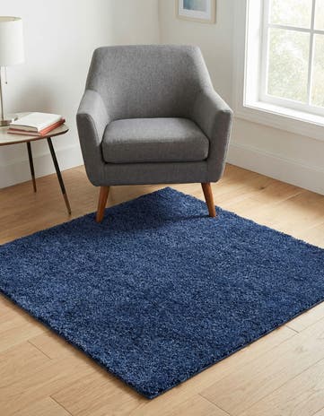 Navy Blue Solid Frieze Square Rug