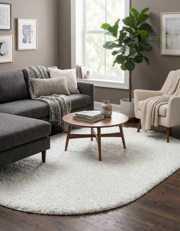 White Zermatt Shag Oval Rug