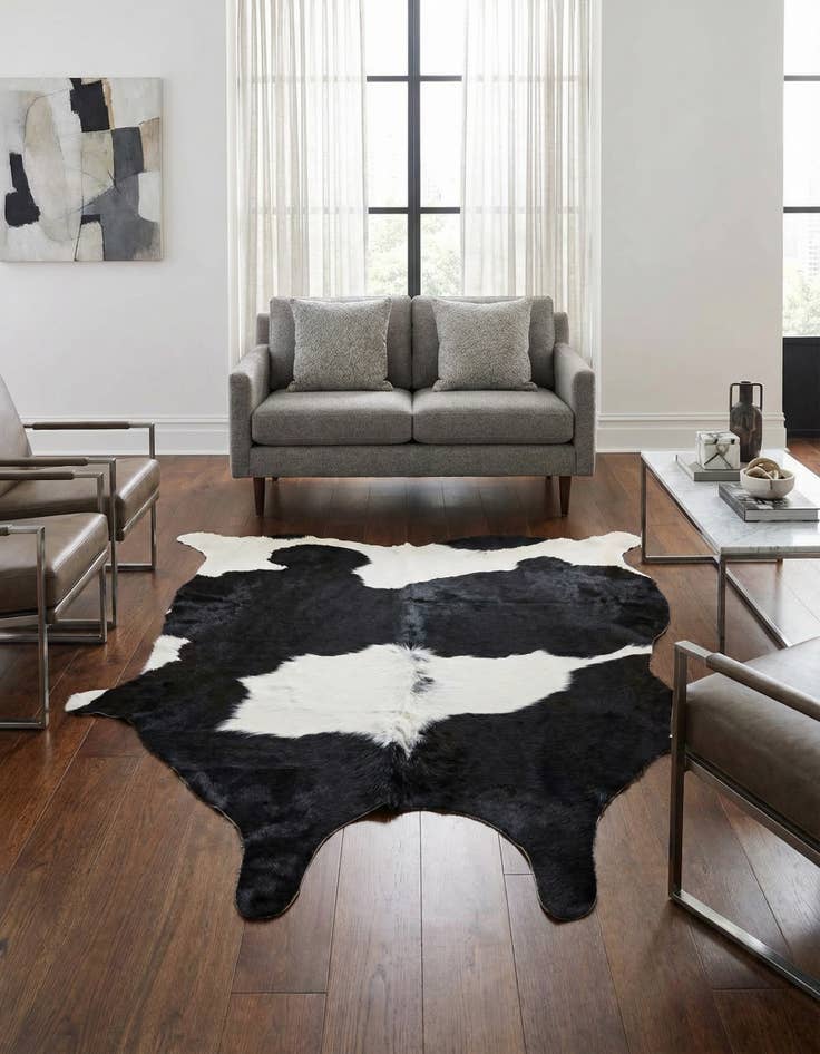 Detail image of 4' 11 x 5' 8 Cowhide Leather Square Rug