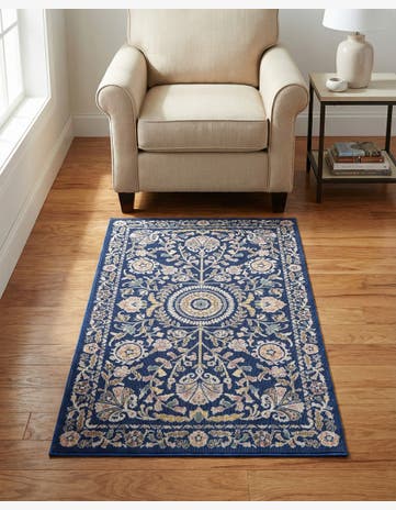 Navy Blue Blossom Rug