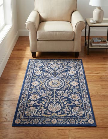 Navy Blue Blossom Rug
