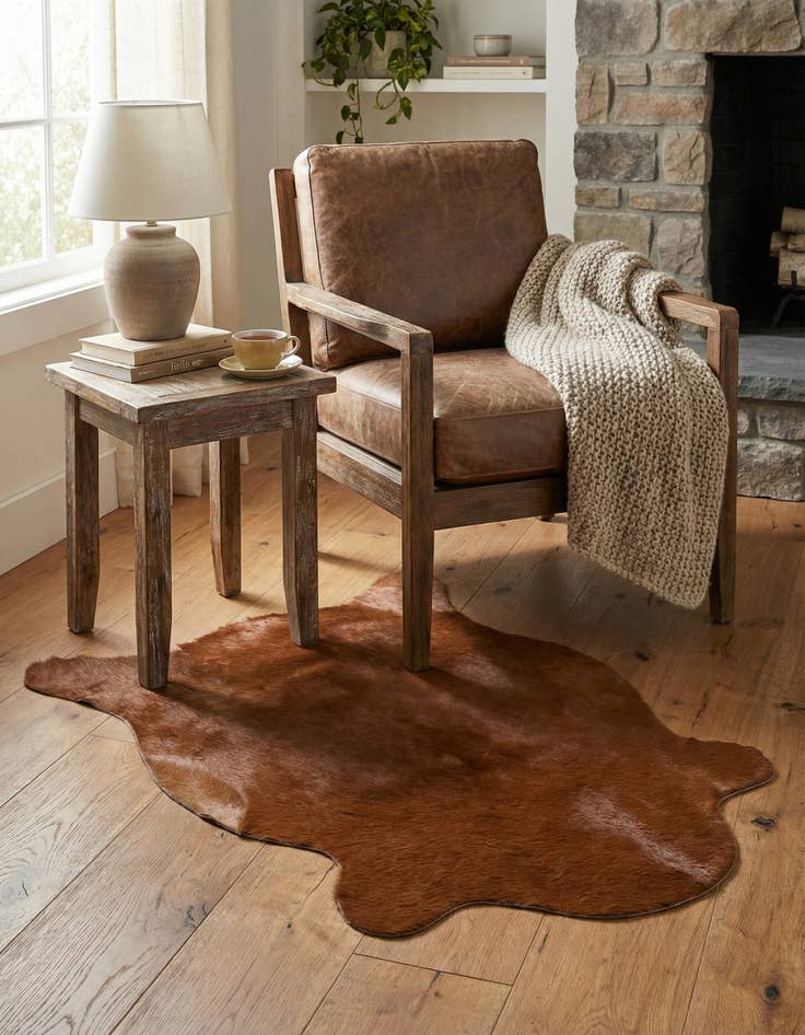 Detail image of 2' 2 x 2' 11 Cowhide Leather Rug