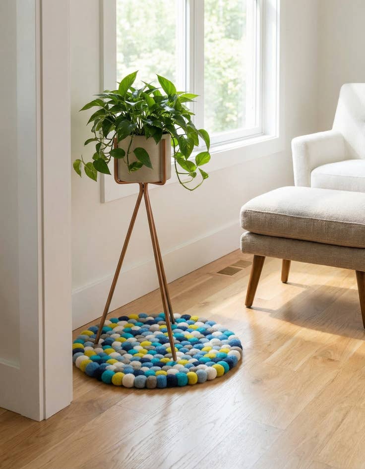 Detail image of  2' x 2' Felt Ball Wool Round Rug