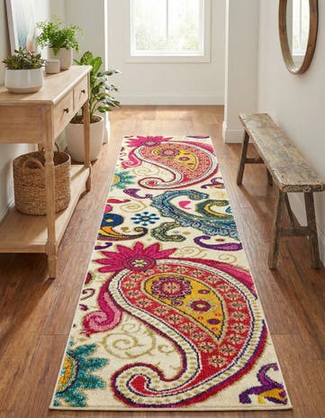 Cream Washable Hyacinth Runner Rug
