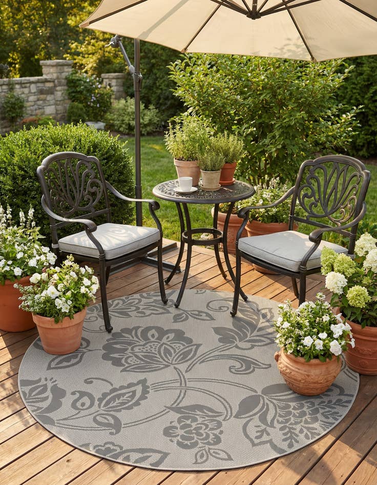 Detail image of 6' x 6' Washable Botanical Indoor / Outdoor Round Rug