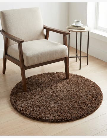 Chocolate Brown Solid Shag Round Rug