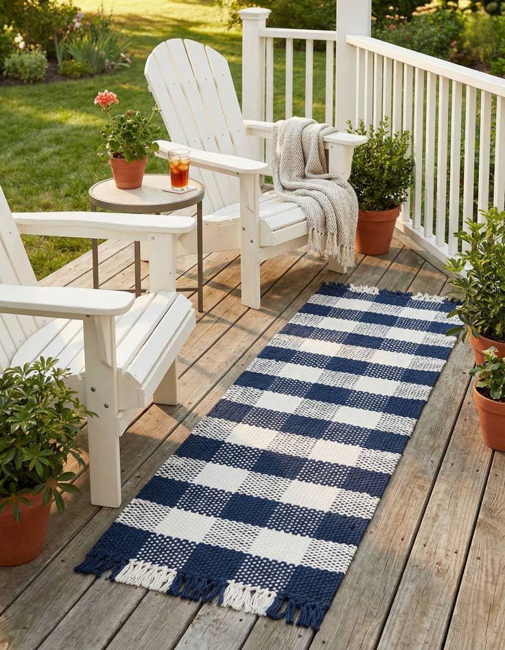 Detail image of 2' x 6' Eco Plaid   Washable Indoor / Outdoor Runner Rug