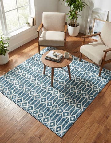 Blue Lattice Trellis Square Rug
