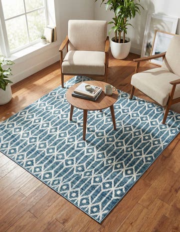 Blue Lattice Trellis Square Rug