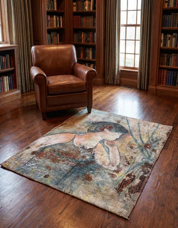 3' 5 x 4' Hand Knotted Ultra Vintage Persian Wool Square Rug
