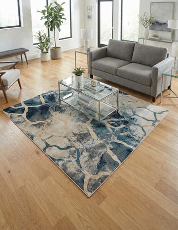 Navy Blue Gossamer Square Rug