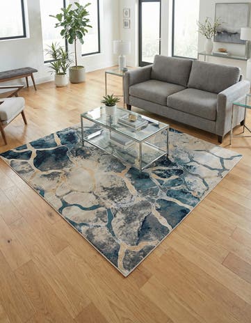 Navy Blue Gossamer Square Rug