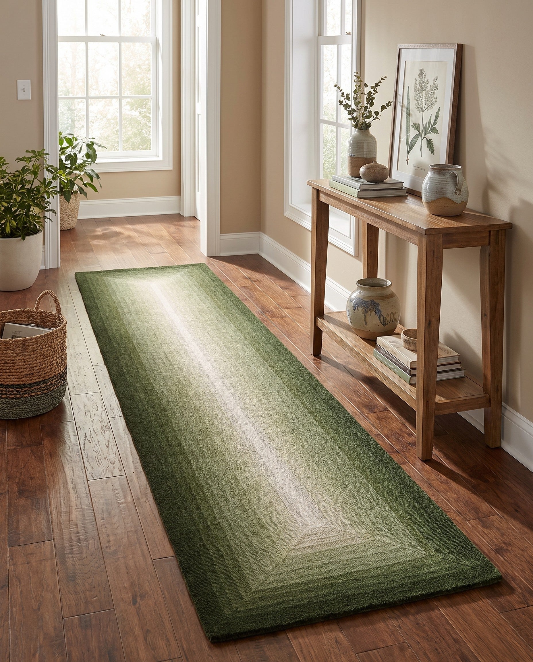 Green Ombre Wool Runner Rug