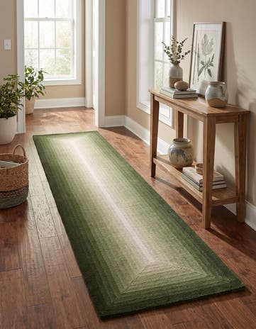 Green Ombre Wool Runner Rug