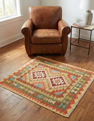 3' 2 x 3' 10 Hand Woven Kilim Maymana Wool Square Rug
