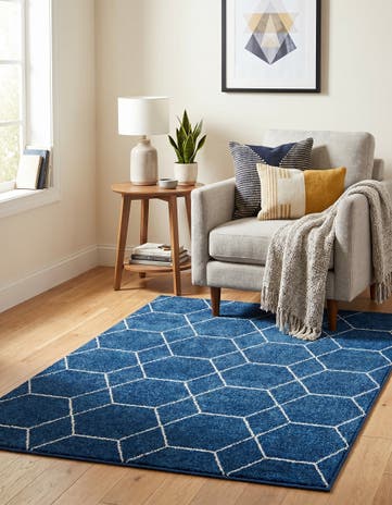 Navy Blue Lattice Frieze Rug