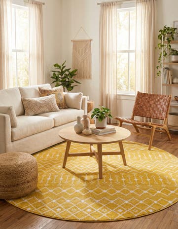 Yellow Moroccan Trellis Round Rug