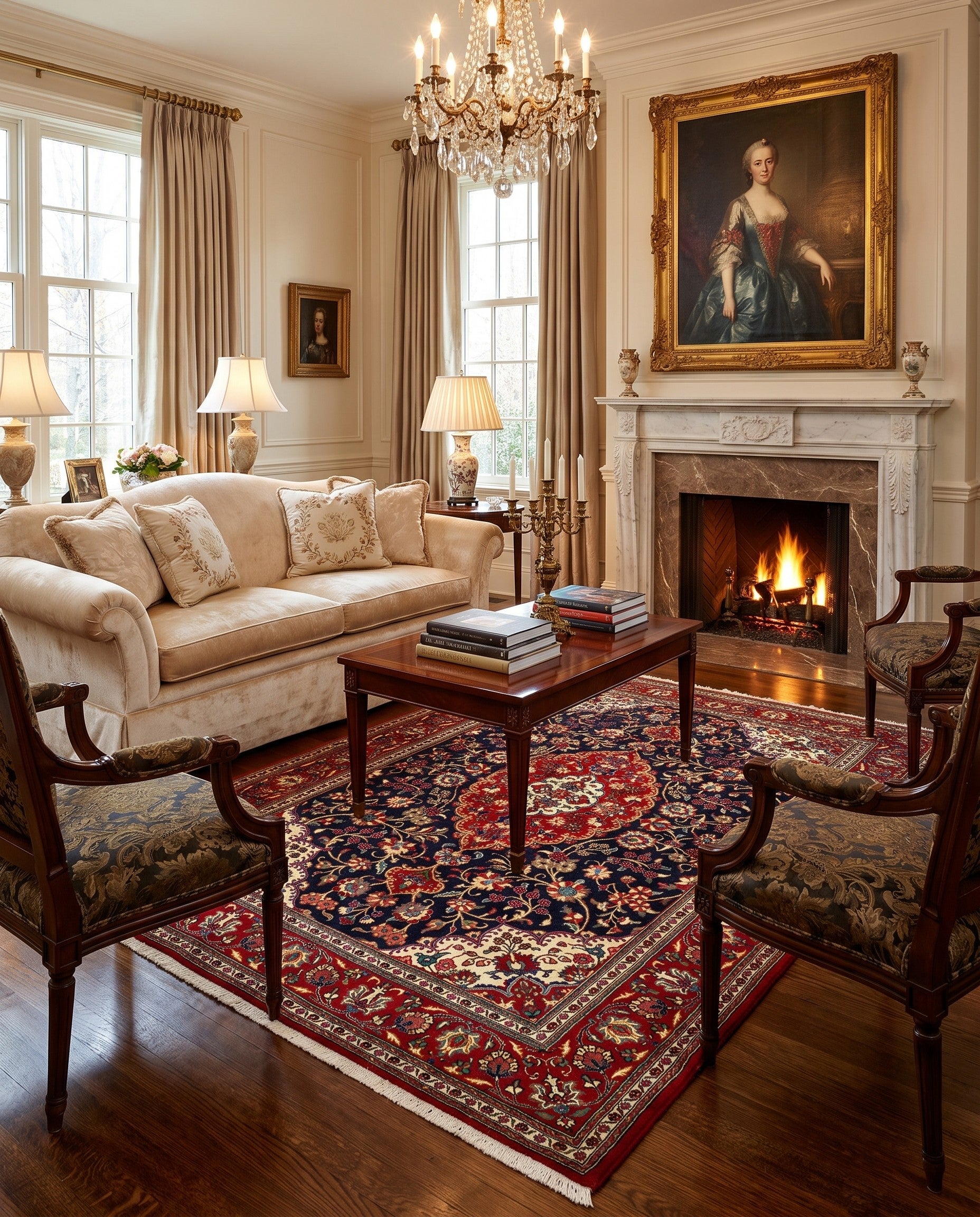4' 8 x 6' 6 Hand Knotted Qom Persian Rug