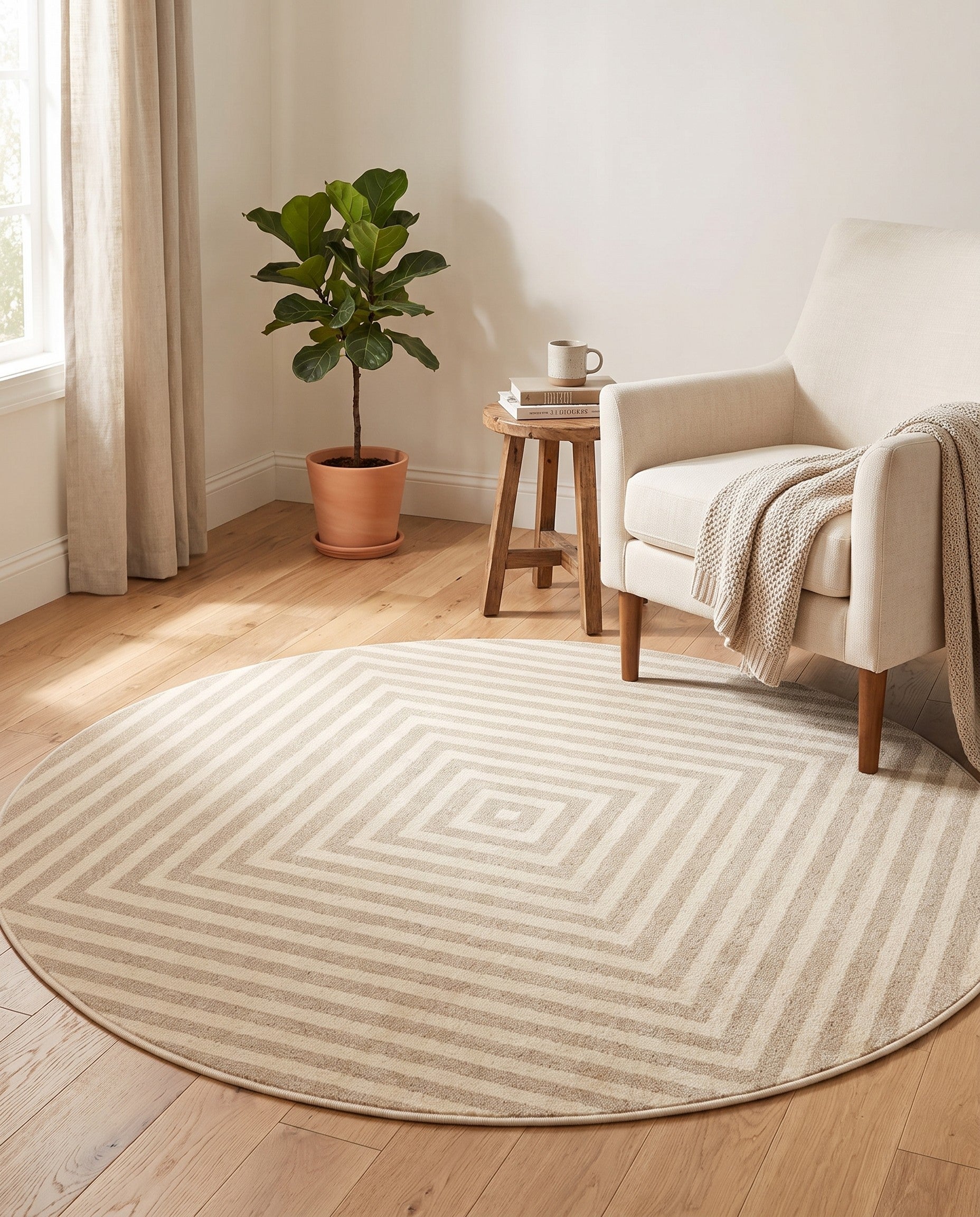 Ivory Contour Round Rug