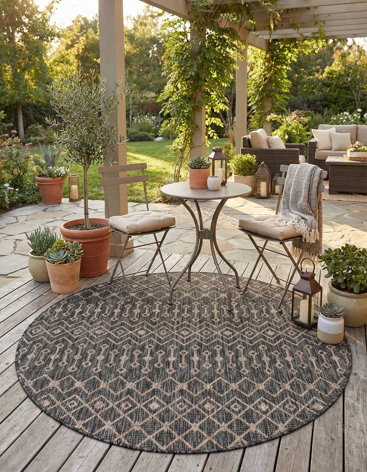 Detail image of 5' 3 x 5' 3 Washable Lattice Indoor / Outdoor Round Rug
