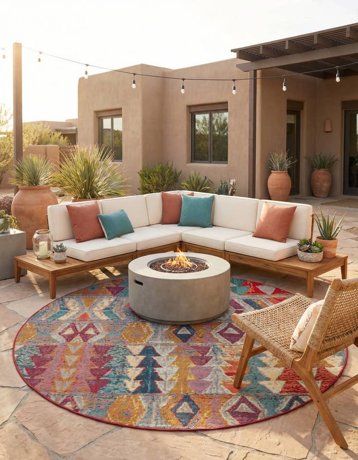 Detail image of 7' x 7' Washable Modern Indoor / Outdoor Round Rug