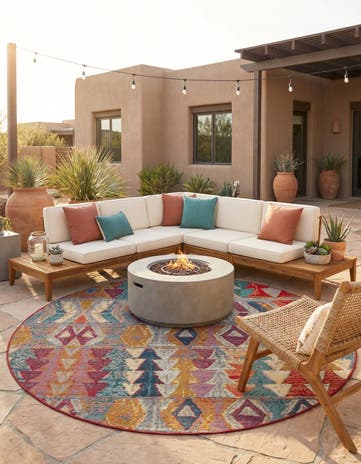 7' x 7' Easy-Clean Modern Indoor / Outdoor Round Rug