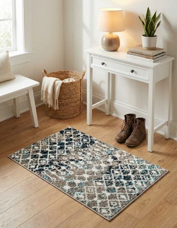 Multi Gray Blue Moroccan Trellis Rug
