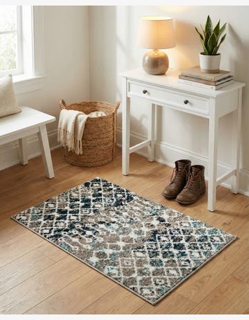 Multi Gray Blue Moroccan Trellis Rug