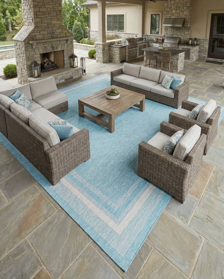 Detail image of 13' x 13' Easy-Clean Border Indoor / Outdoor Square Rug