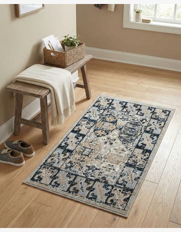 Ivory Gray Blue Kamala Washable Rug