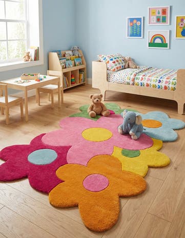 4' 3 x 6' 1 Happy Rugs Fluffy Flowers Wool
