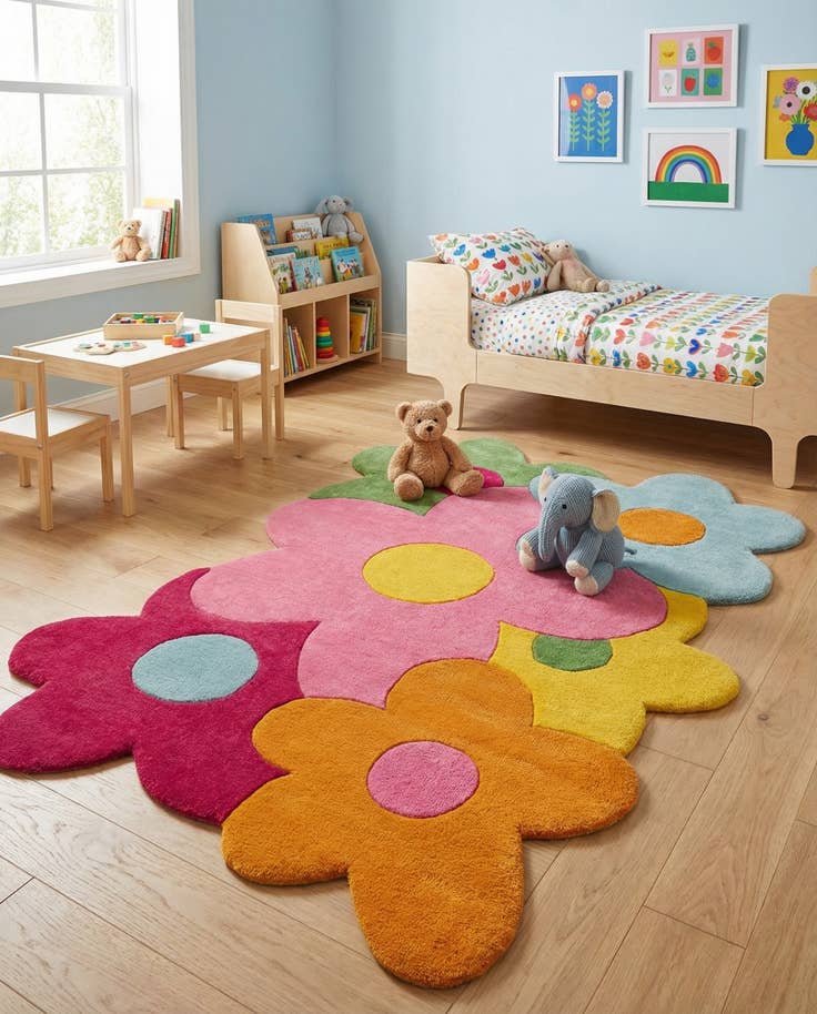 Detail image of 4' 3 x 6' 1 Happy Rugs Fluffy Flowers Wool