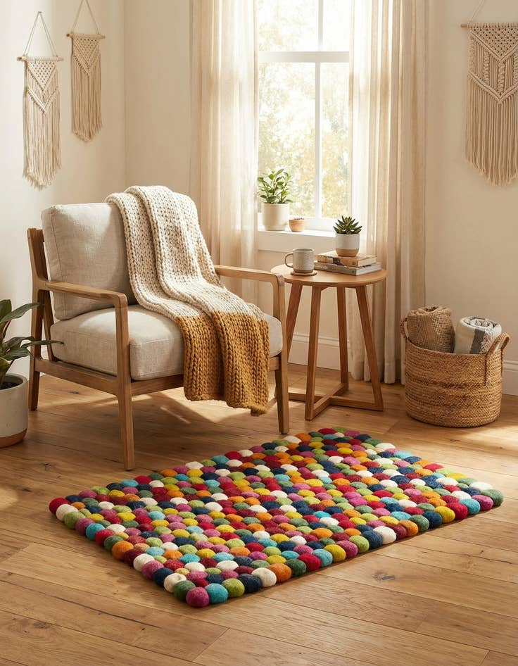 Detail image of 2' 2 x 3' 1 Felt Ball Wool Rug