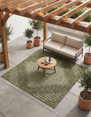Green Easy-Clean Modern Indoor / Outdoor Square Rug